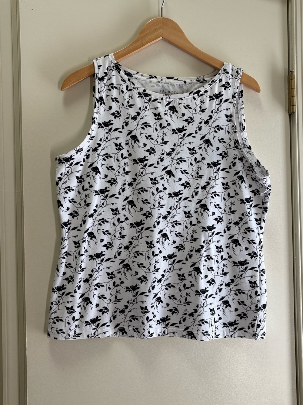 Talbots White Tank Top with Black Floral Print